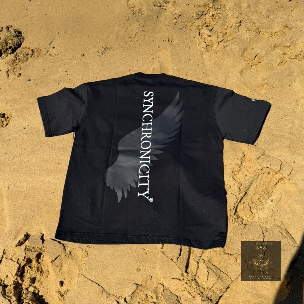 Oversized Black Streetwear Tee – Divine Protection | ALIGNMENT888