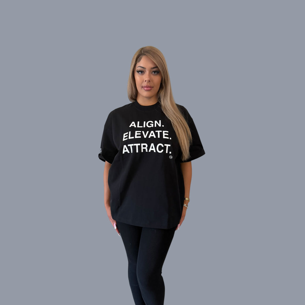 Black Cotton Tee – Align. Elevate. Attract. | ALIGNMENT888
